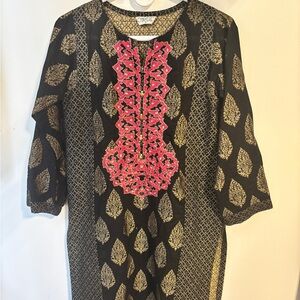 Black and Gold Women's Top with Pink Accents